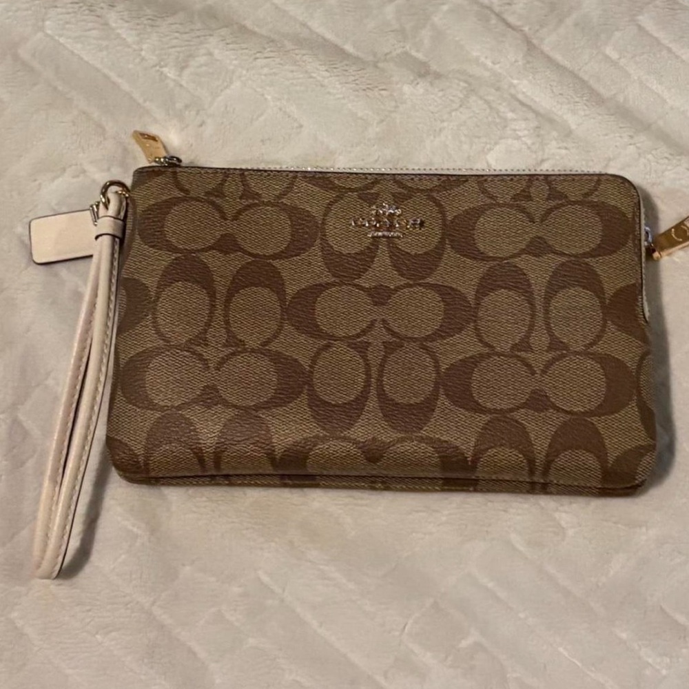 Coach Tan and Brown Signature Wristlet